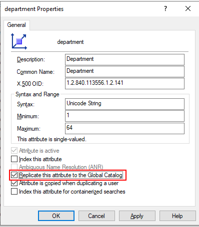 Replicate this Attribute to the Global Catalog