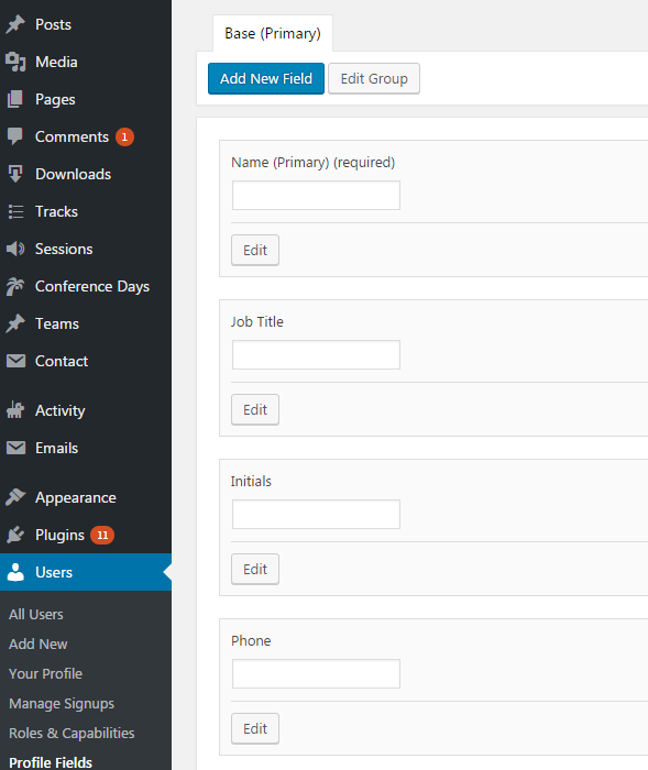 Configure BuddyPress profile fields